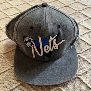 Brooklyn Nets Snapback Hat - Grey Washed Script Logo NBA
